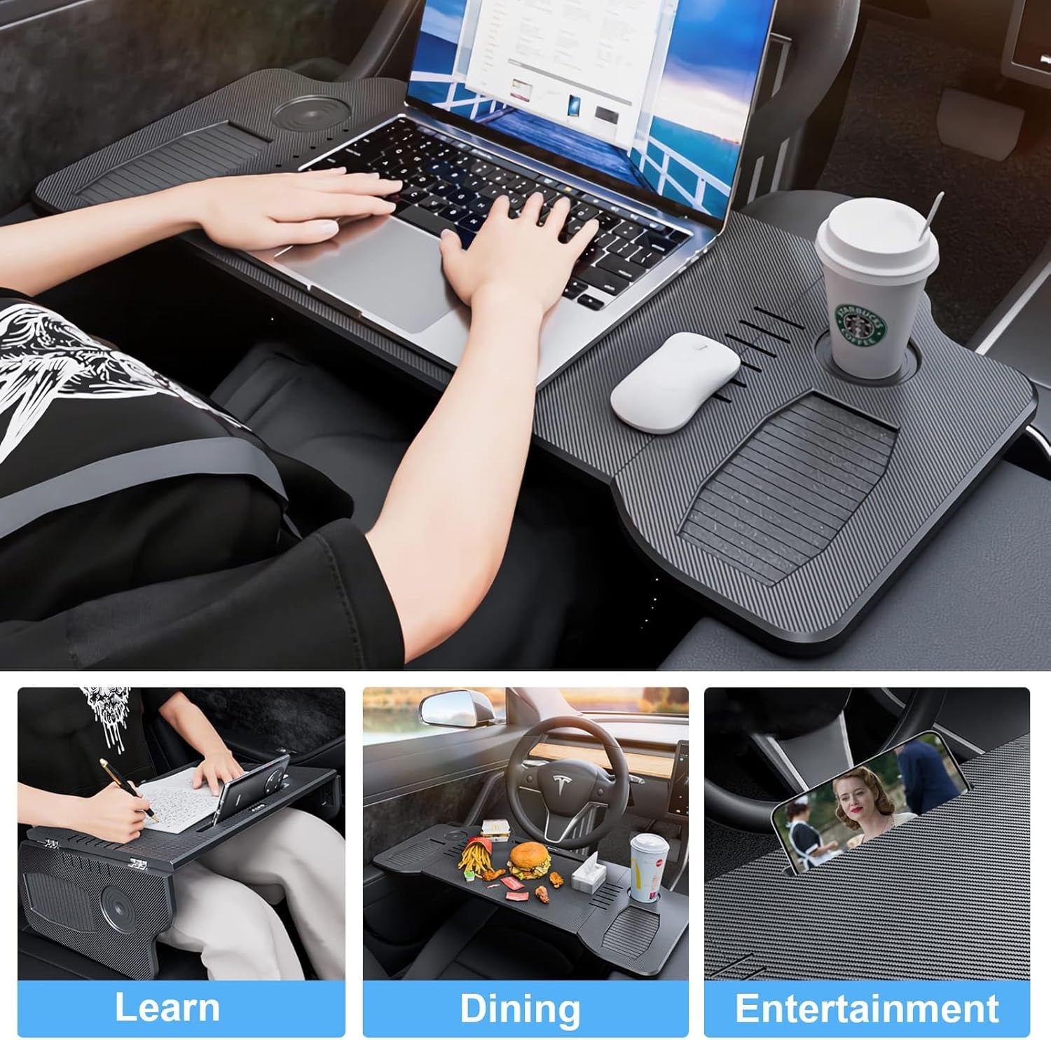 Upgraded Foldable Car Laptop Desk for Tesla Model Y & 3 - Perfect Travel & Remote Work Accessory, Ideal Christmas Gift!