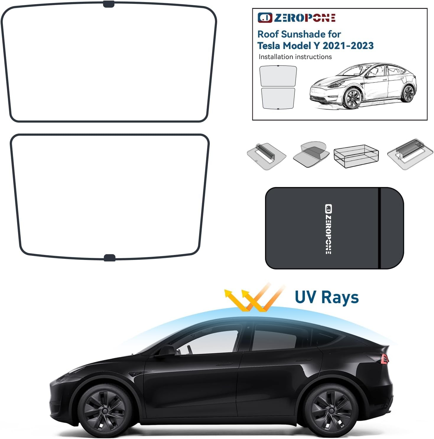 Tesla Model Y Roof Sunshade 2021-2024, Foldable Model Y Sunshade Roof, Tesla Model Y Glass Roof Sunshade, Front & Rear Model Y Sun Shade, Top Windows Sun Shade Windshield and Sunroof