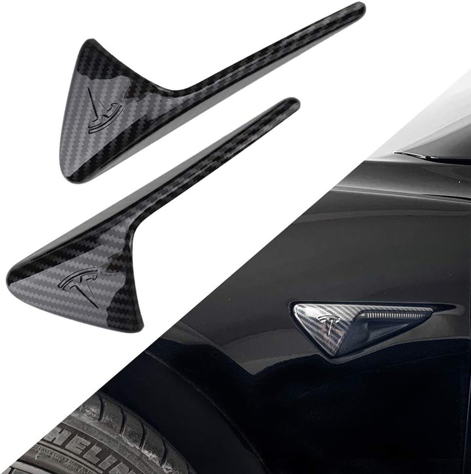 Compatible with Tesla Model 3 Model Y Turn Signal Cover 2019-2021, ABS Plastic Side Marker Indicator Cover Carbon Fiber Cap Camera Mirror Indicator Cover, Glossy Carbon Fiber Cap, 2PCS