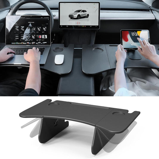 Tesla Model Y and Model 3 Carbon Fiber Foldable Laptop Desk - Versatile Tray for Dining, Work, and Travel - 2024 Accessory