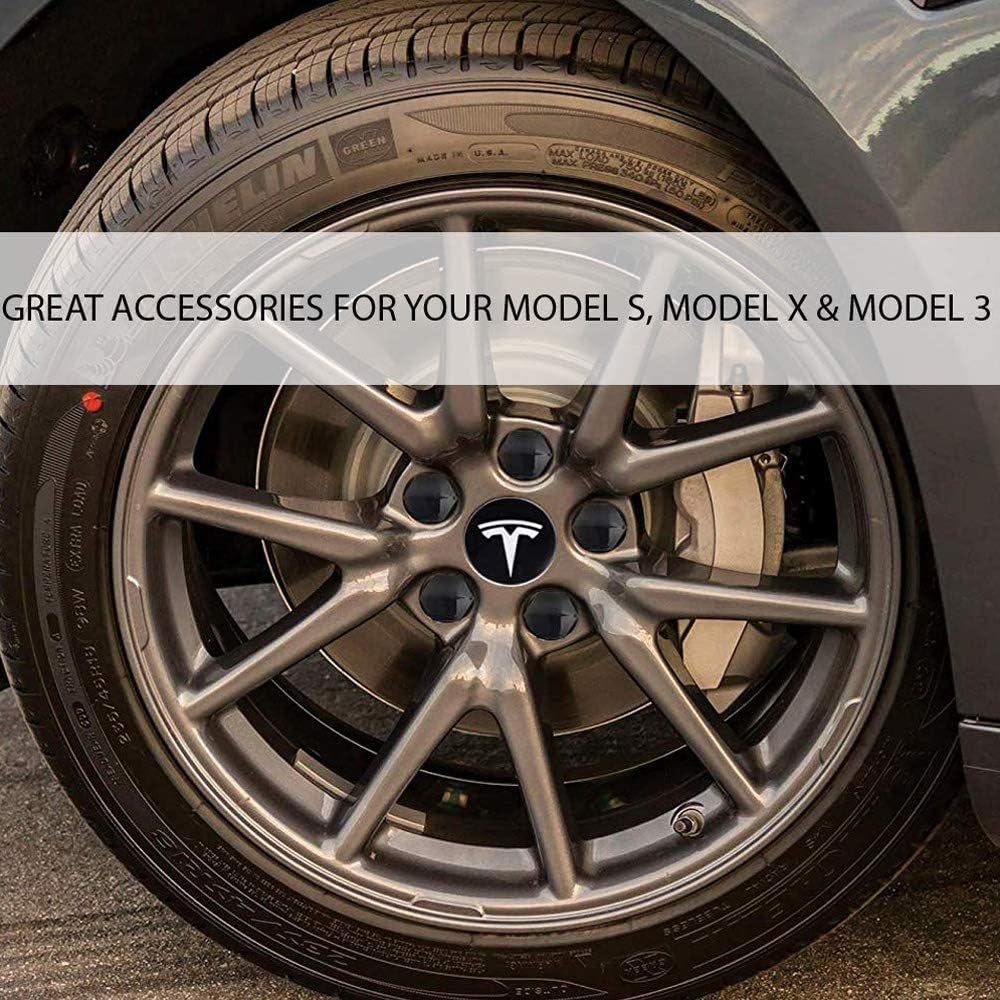 Upgrade Your Tesla with Premium Aero Wheel Center Hub Caps - Set of Tesla Logo Caps & Lug Nut Covers (Silver) for Model 3, S & X