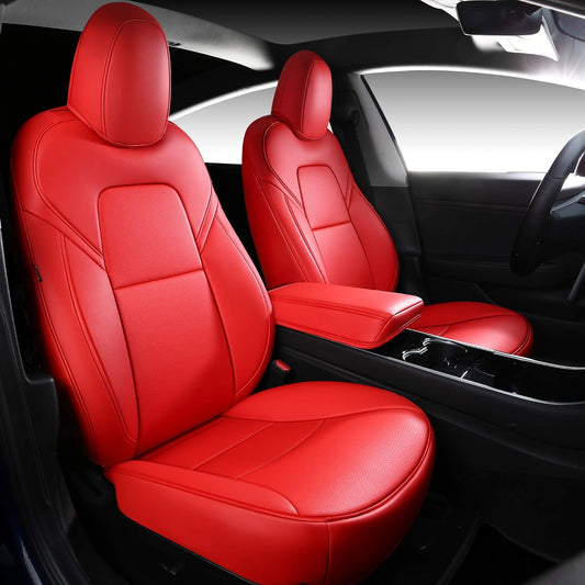 Seat Cover Custom Fit for Tesla Model 3 Synthetic Leather Car Seat Cushion Protector for 2017 2018 2019 2020 2021 2022 2023 Customized (Lichi Red Model 3)