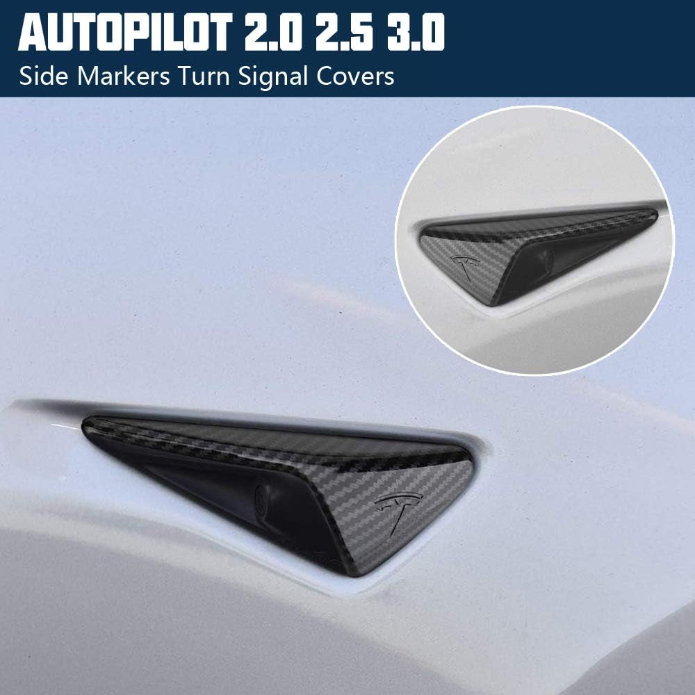 Compatible with Tesla Model 3 Model Y Turn Signal Cover 2019-2021, ABS Plastic Side Marker Indicator Cover Carbon Fiber Cap Camera Mirror Indicator Cover, Glossy Carbon Fiber Cap, 2PCS