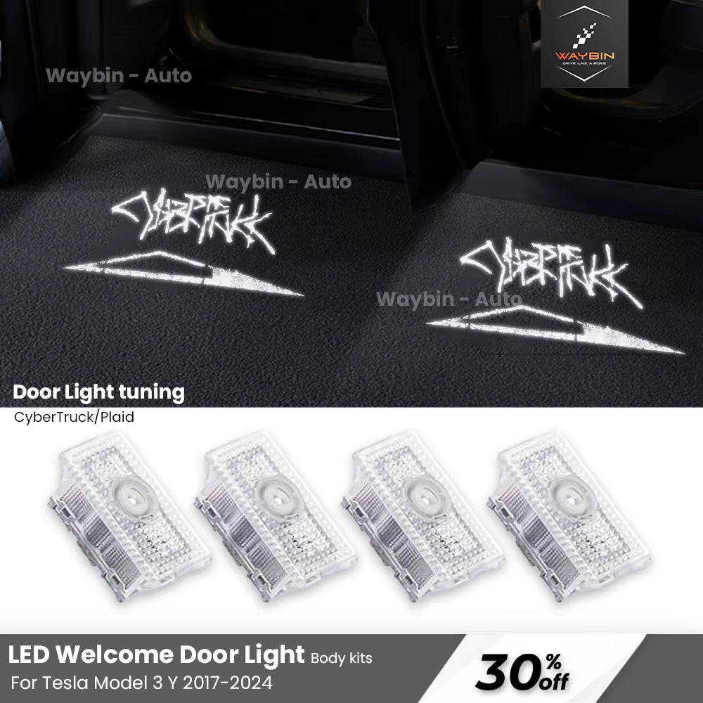 LED Door Lights for Tesla Model 3/Y (2017-2024) - Welcome and Atmosphere Lighting Upgrade with Plaid Spotlights