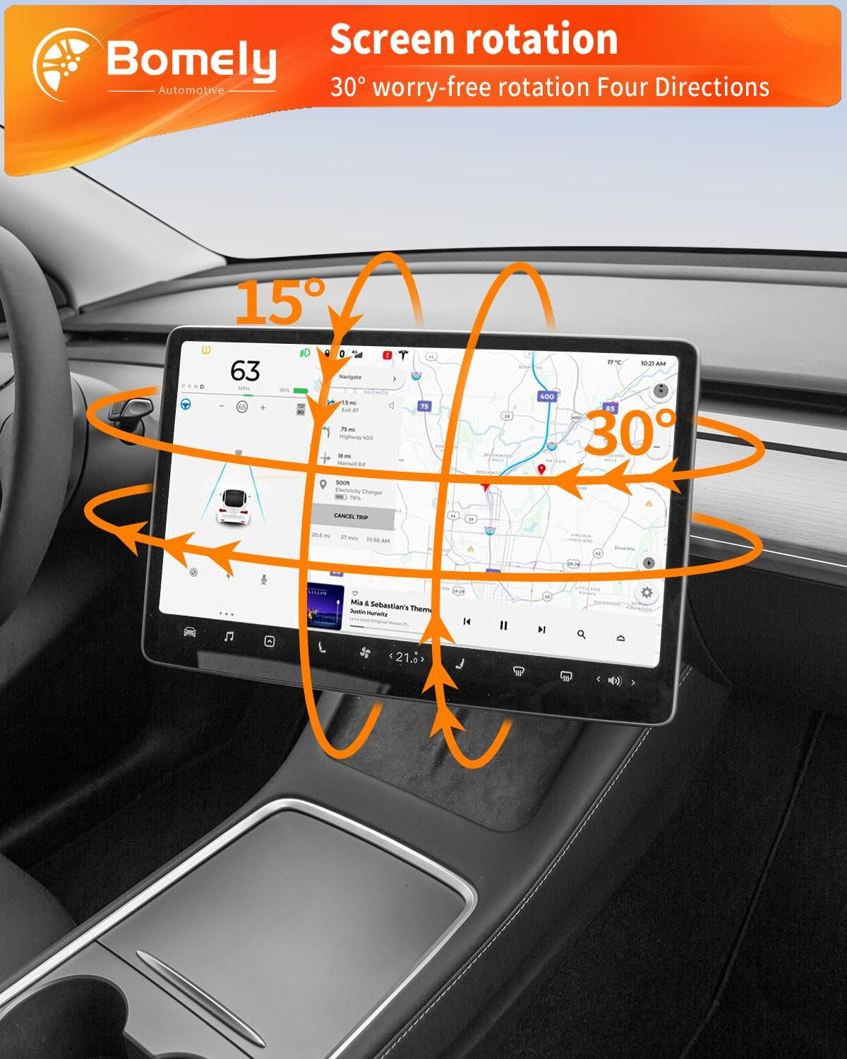 Screen Swivel Mount Compatible with Tesla Model 3 2017-2023 & Model Y 2020-2025 Center Console Navigation Original Silver Screen Rotating Holder Model Y 2025 Accessories (Four Directions)