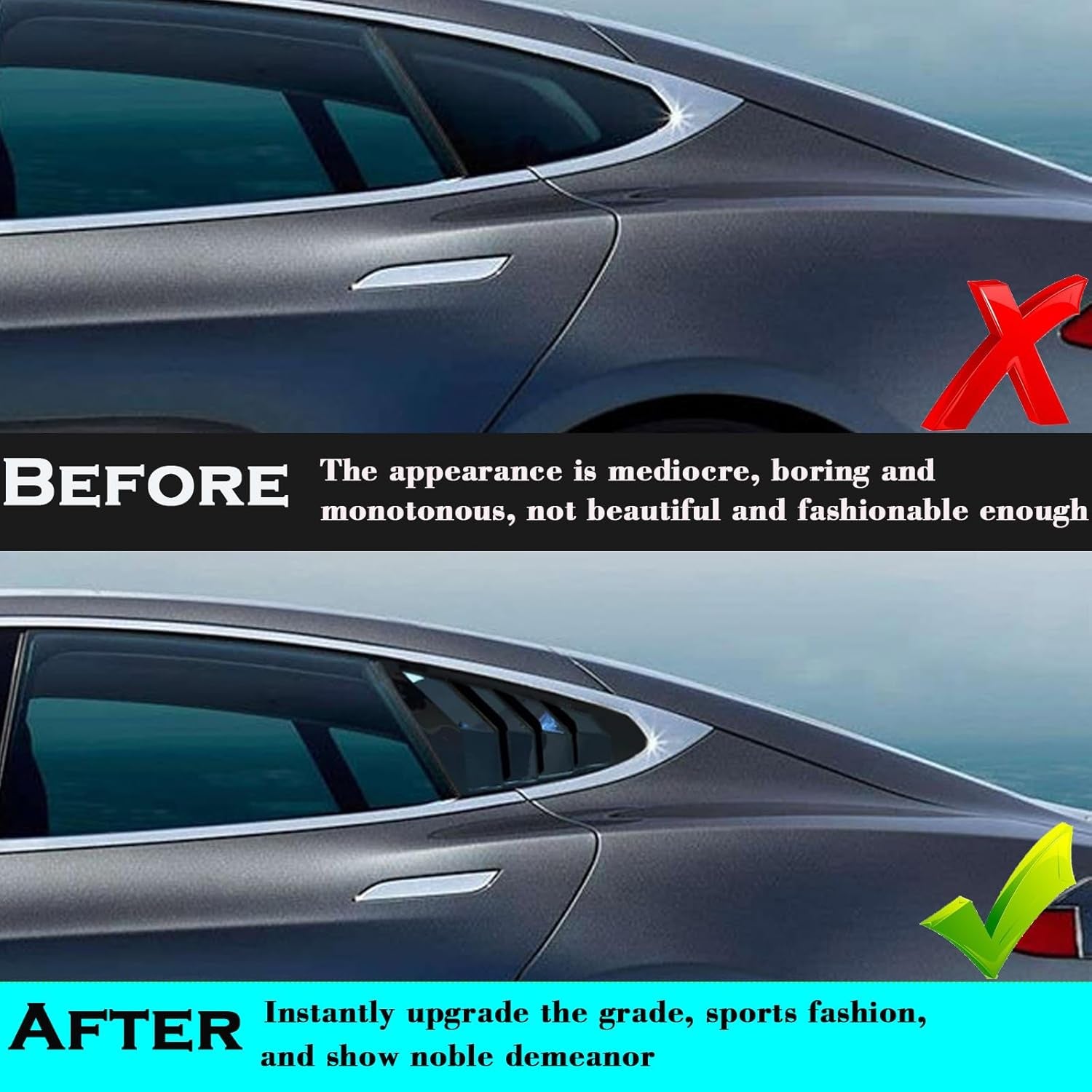 Tesla Model S Glossy Black Rear Side Window Louvers - Sport Style Accessories (2017-2024)