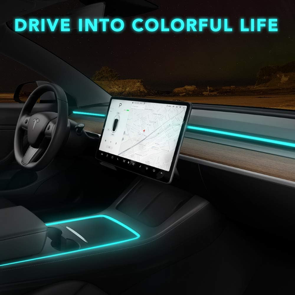 RGB Interior LED Strip Lights with App Controller for 2021-2022 Tesla Model Y and Model 3