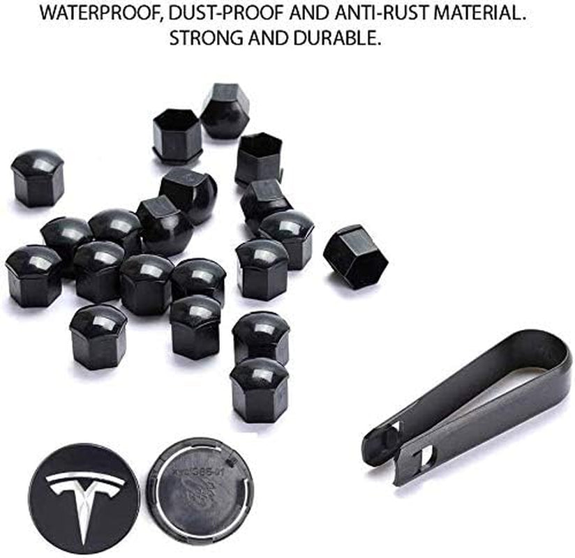 Upgrade Your Tesla with Premium Aero Wheel Center Hub Caps - Set of Tesla Logo Caps & Lug Nut Covers (Silver) for Model 3, S & X