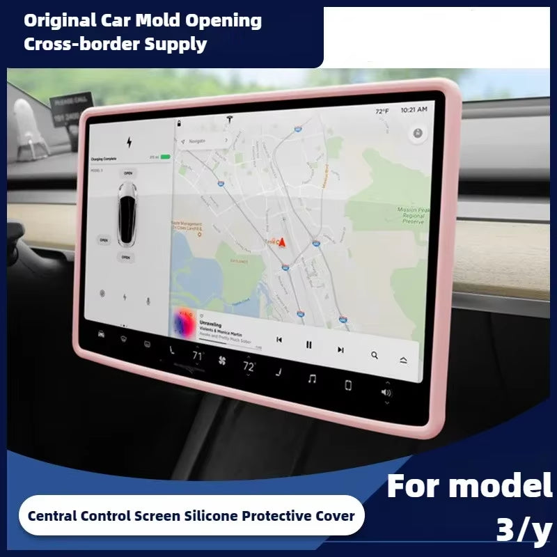 Tesla Model 3/Y Highland Screen Protector with Silicone Frame for Central Control Display Edge Protection