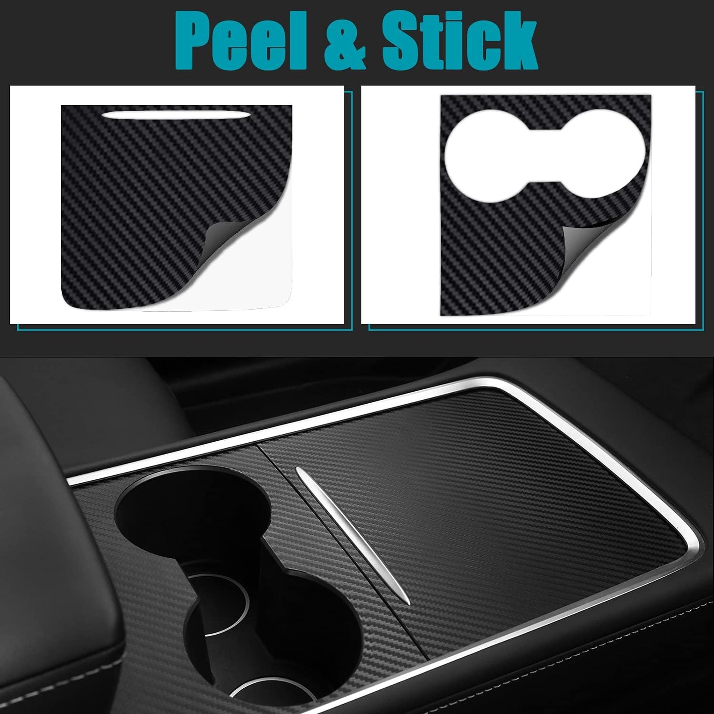 Center Console Cover for 2021-2023 Tesla Model 3/Y - Durable ABS Material with Carbon Fiber Pattern