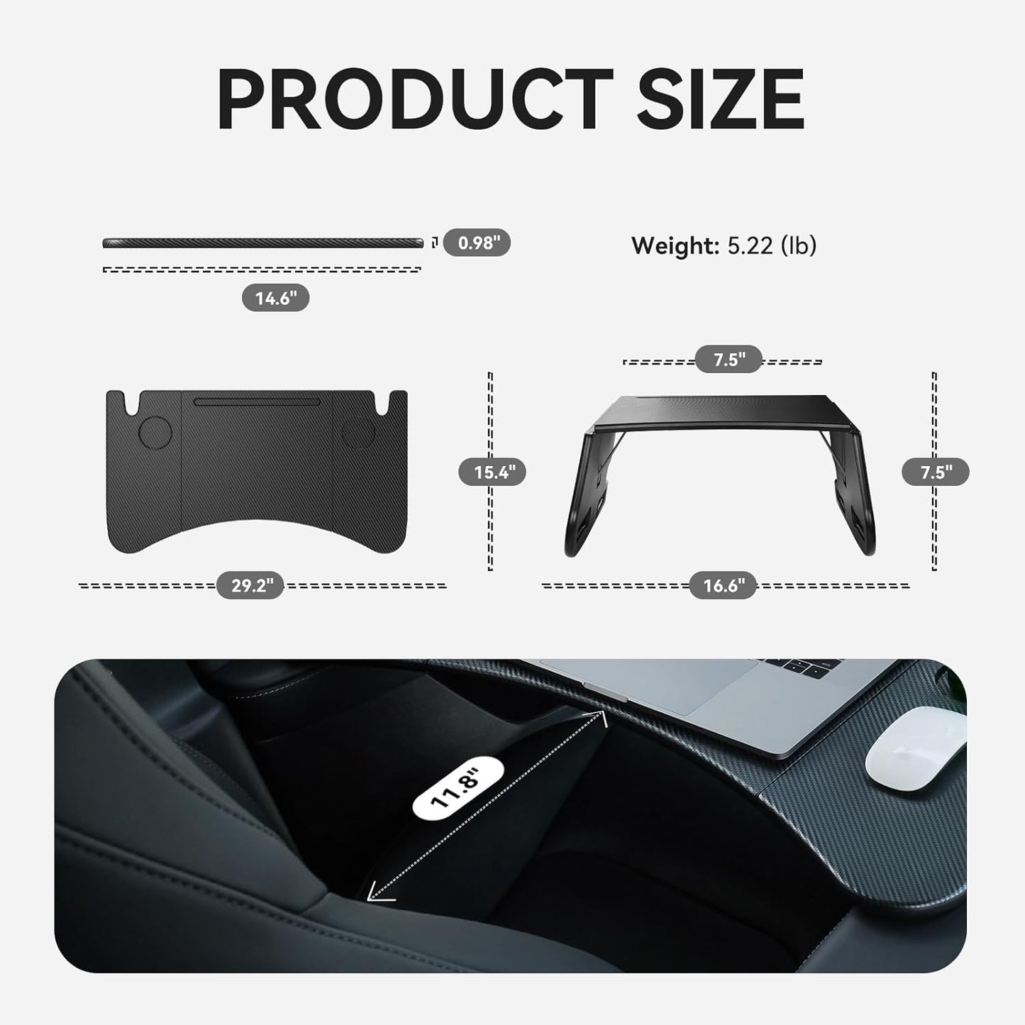 Tesla Model Y and Model 3 Carbon Fiber Foldable Laptop Desk - Versatile Tray for Dining, Work, and Travel - 2024 Accessory