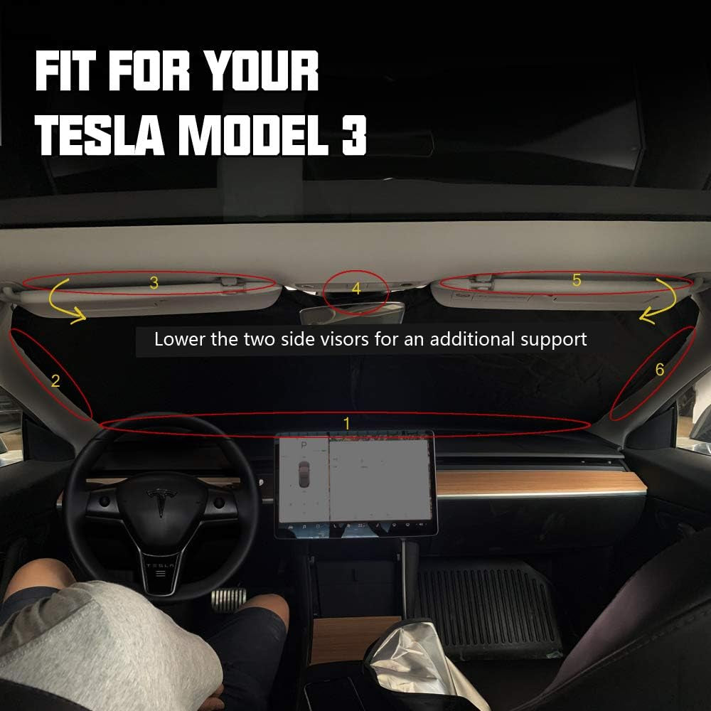 Premium Foldable Sunshade for Tesla Model 3 & Model Y - 210T Double Layer Heat Shield with Elastic Fastening and Storage Bag