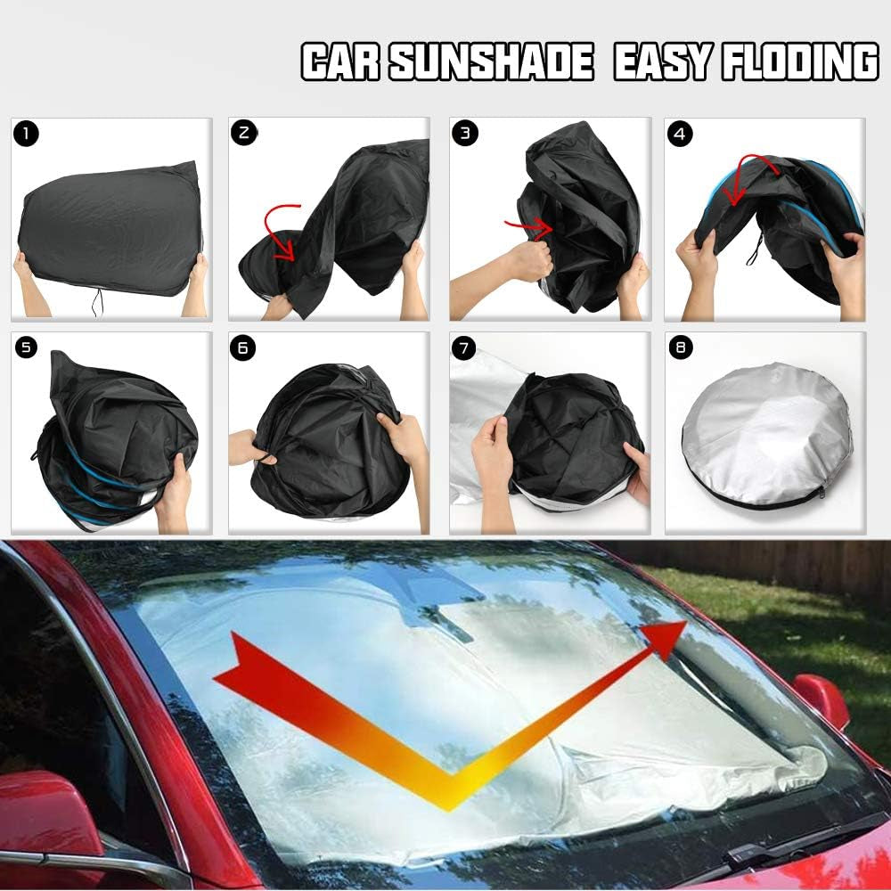 Premium Foldable Sunshade for Tesla Model 3 & Model Y - 210T Double Layer Heat Shield with Elastic Fastening and Storage Bag