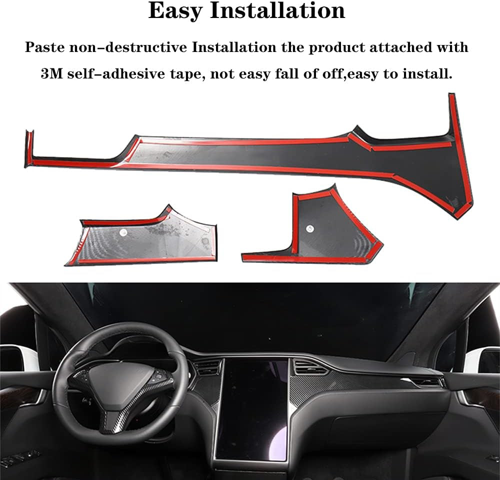 Center Console Dashboard Cover Trim for Tesla Model X Model S 2014-2020 Car Interior Accessories ABS Imitation Carbon Fiber Inner Decoration - Middle Control Trim (Pack of 3)