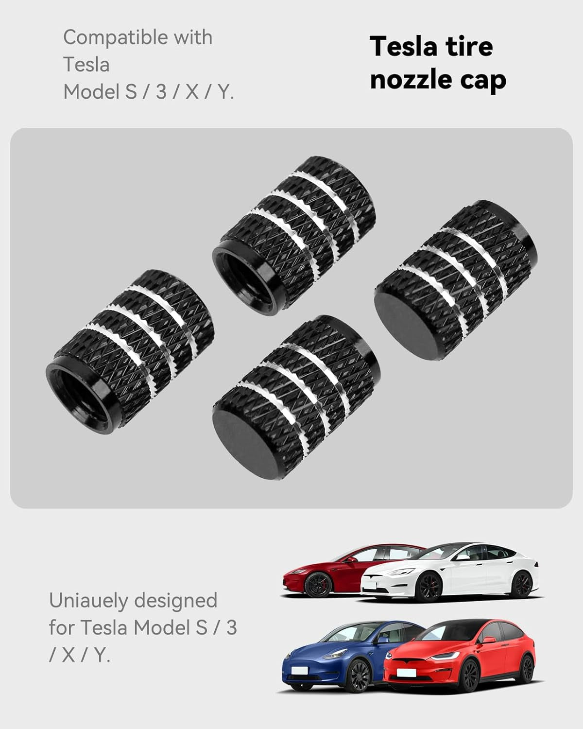 Premium Black Aluminum Alloy Tire Caps - 4PCS Valve Stem Caps for Model Y, X, S, and 3