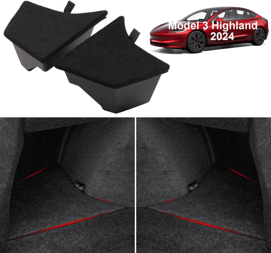 Ultimate Waterproof Trunk Organizer for 2024 Tesla Model 3 Highland - Odorless Side Storage Boxes & Carpeted Rear Bins