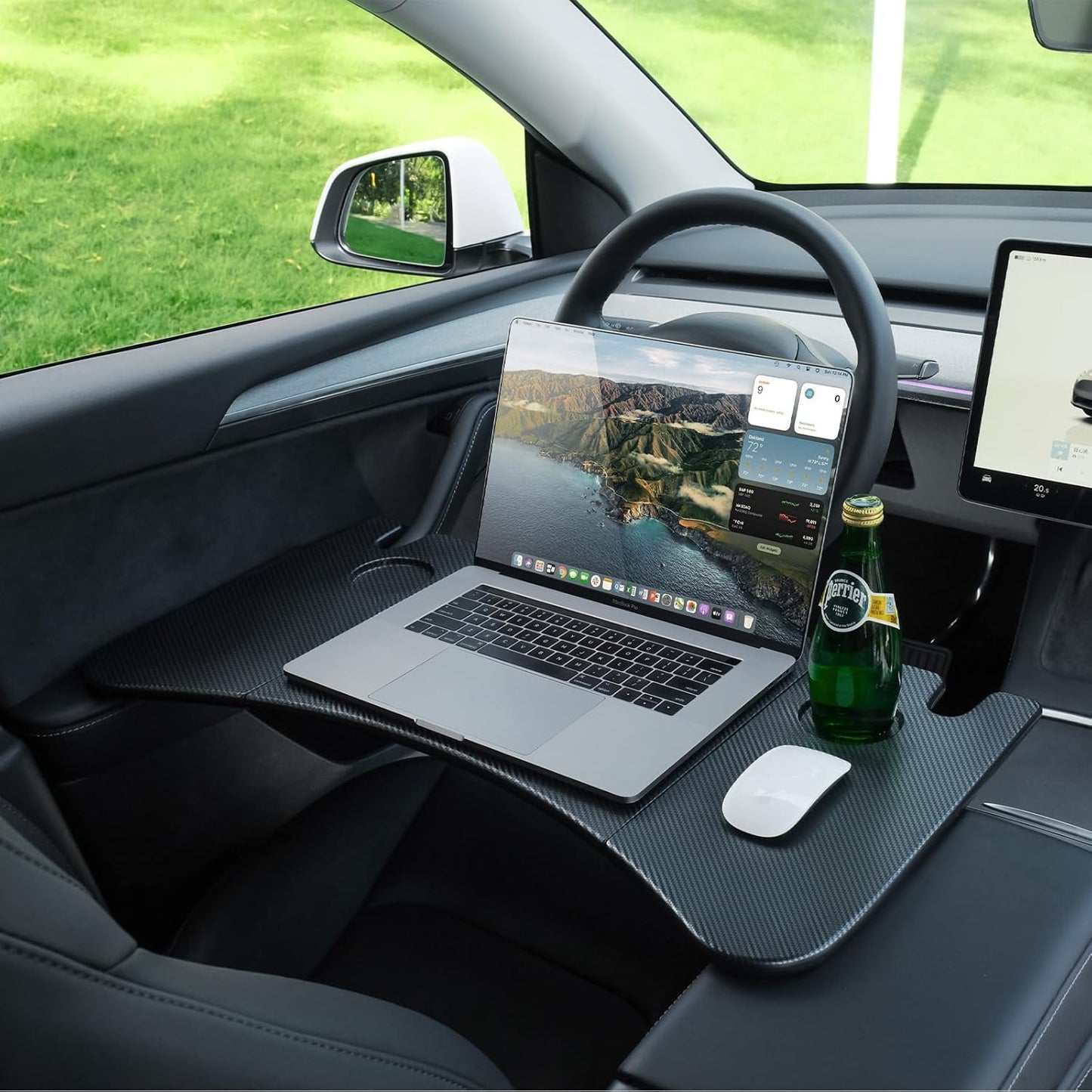 Tesla Model Y and Model 3 Carbon Fiber Foldable Laptop Desk - Versatile Tray for Dining, Work, and Travel - 2024 Accessory