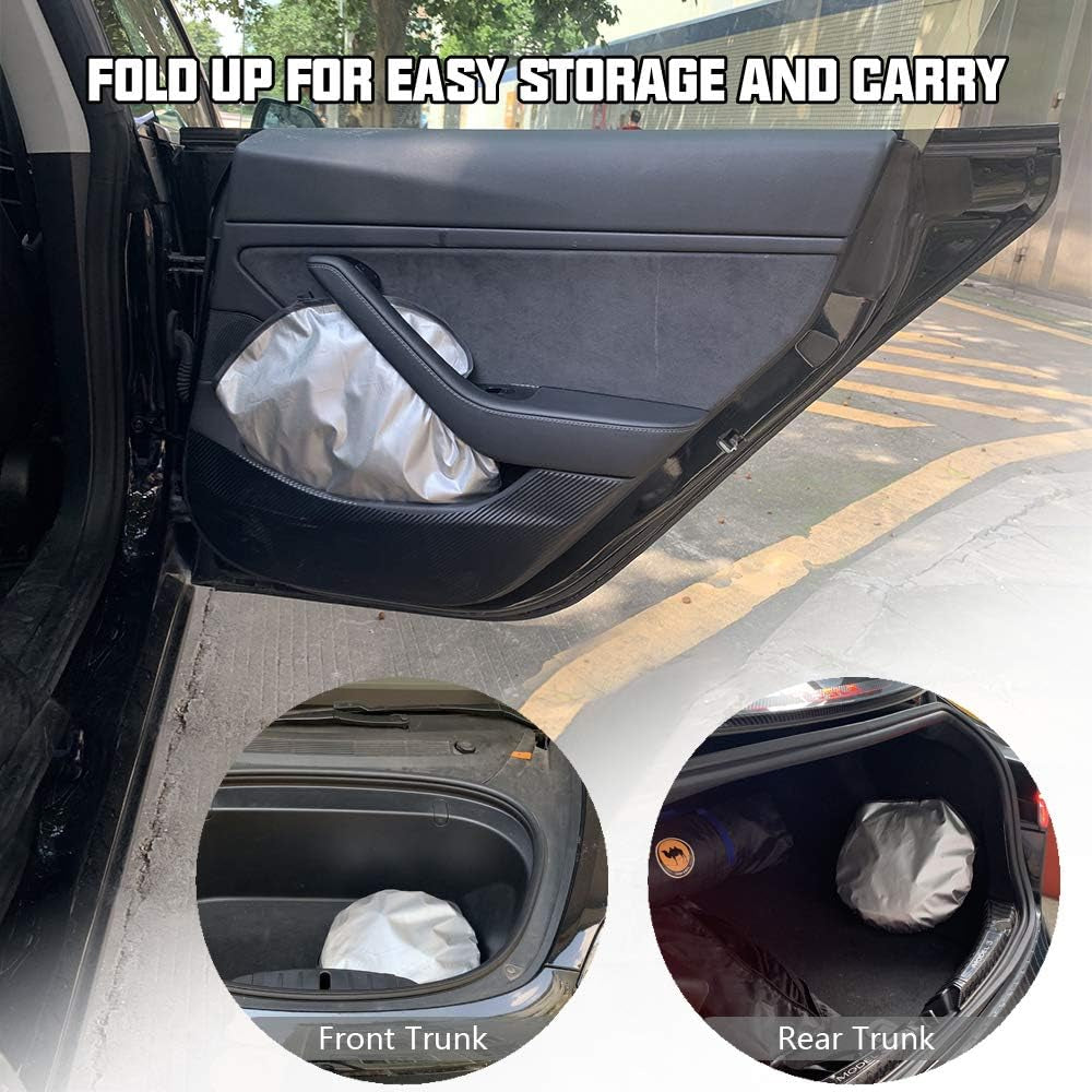 Premium Foldable Sunshade for Tesla Model 3 & Model Y - 210T Double Layer Heat Shield with Elastic Fastening and Storage Bag