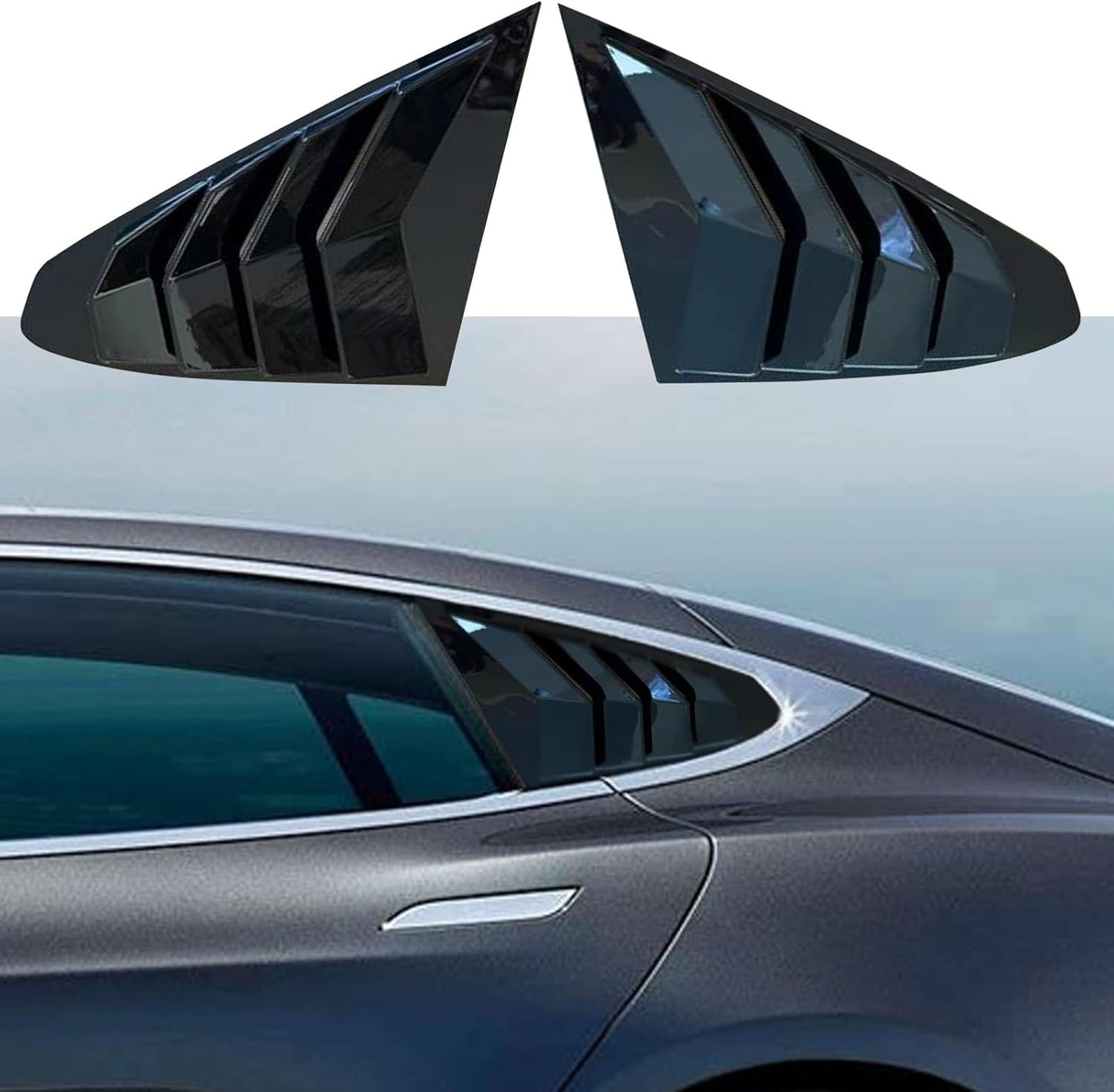 Tesla Model S Glossy Black Rear Side Window Louvers - Sport Style Accessories (2017-2024)