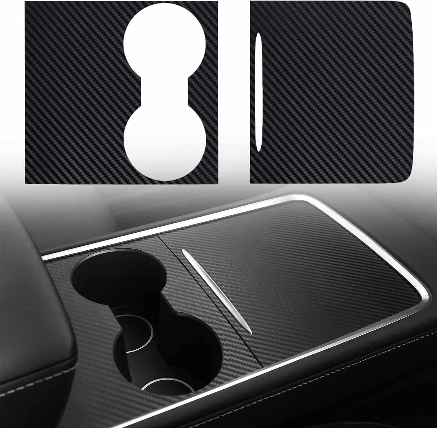 Center Console Cover for 2021-2023 Tesla Model 3/Y - Durable ABS Material with Carbon Fiber Pattern