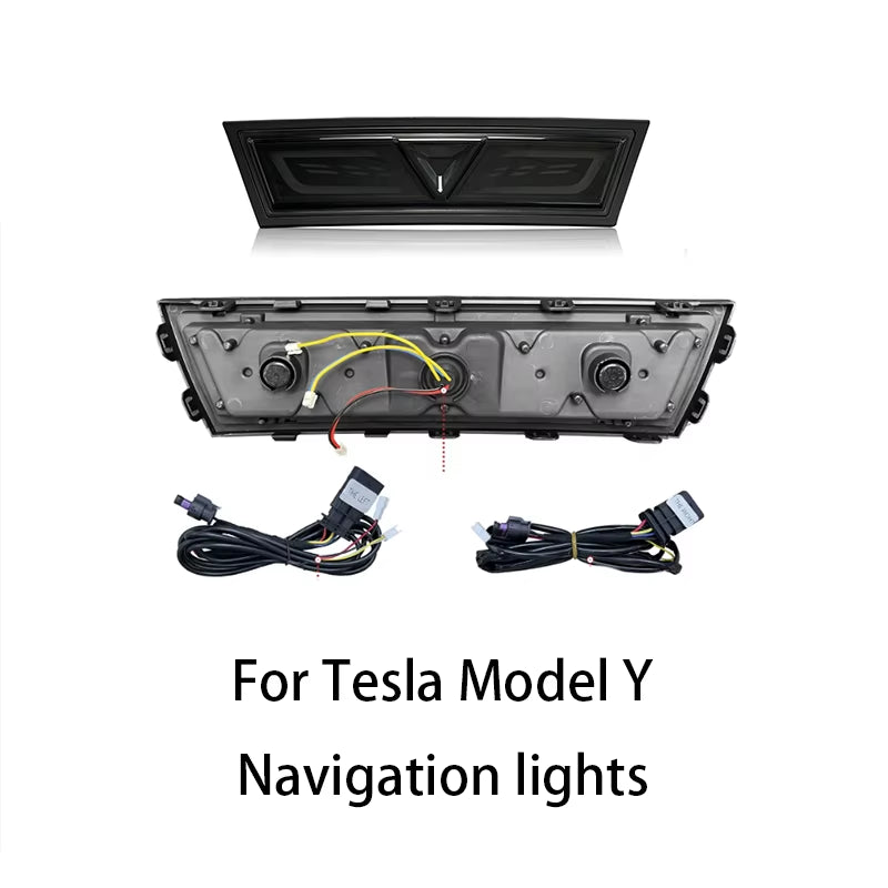 Tesla Model Y Compatible Navigation and Rear Bumper LED Lights with Flowing Turn Signals and Brake Light Modification