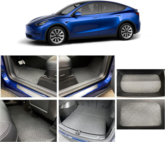 Custom Heavy-Duty Waterproof Trunk Mat Set - 4-Piece Complete Package for 2020 Tesla Model Y - All-Weather Black Rubber - Made in the USA