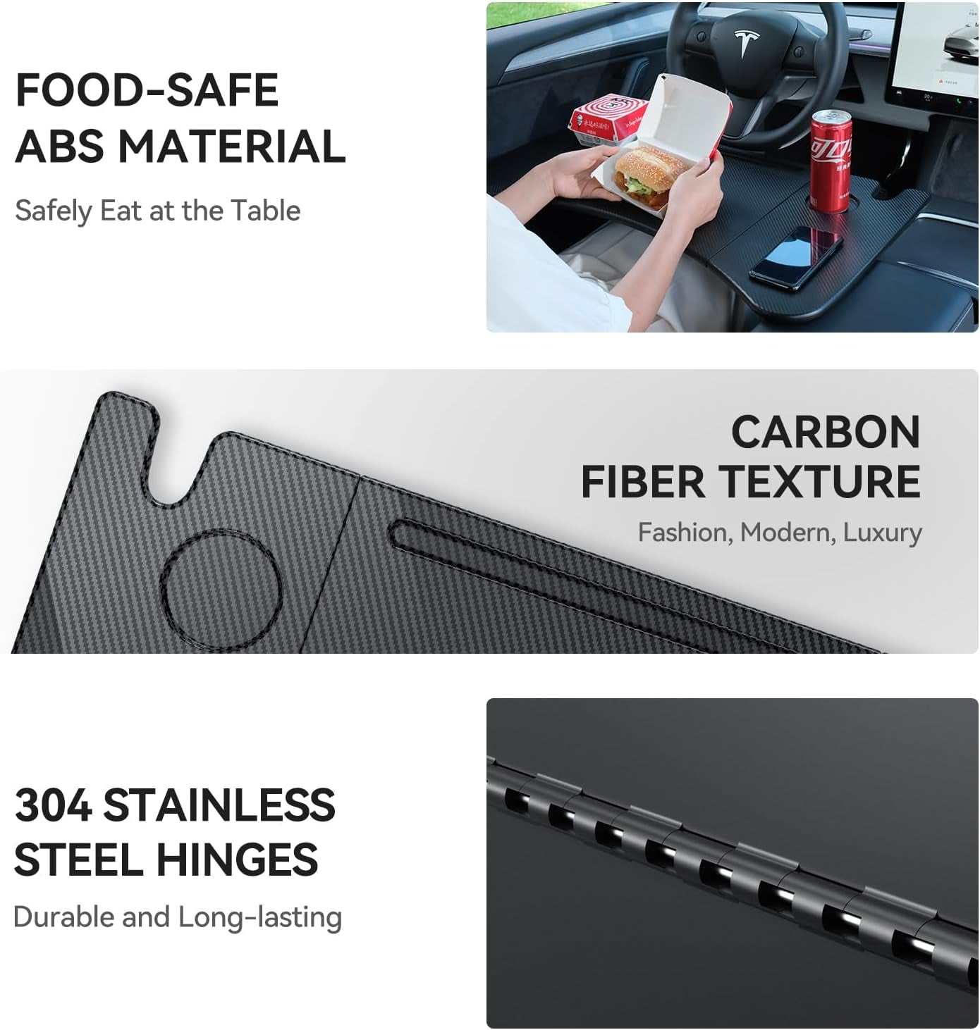 Tesla Model Y and Model 3 Carbon Fiber Foldable Laptop Desk - Versatile Tray for Dining, Work, and Travel - 2024 Accessory