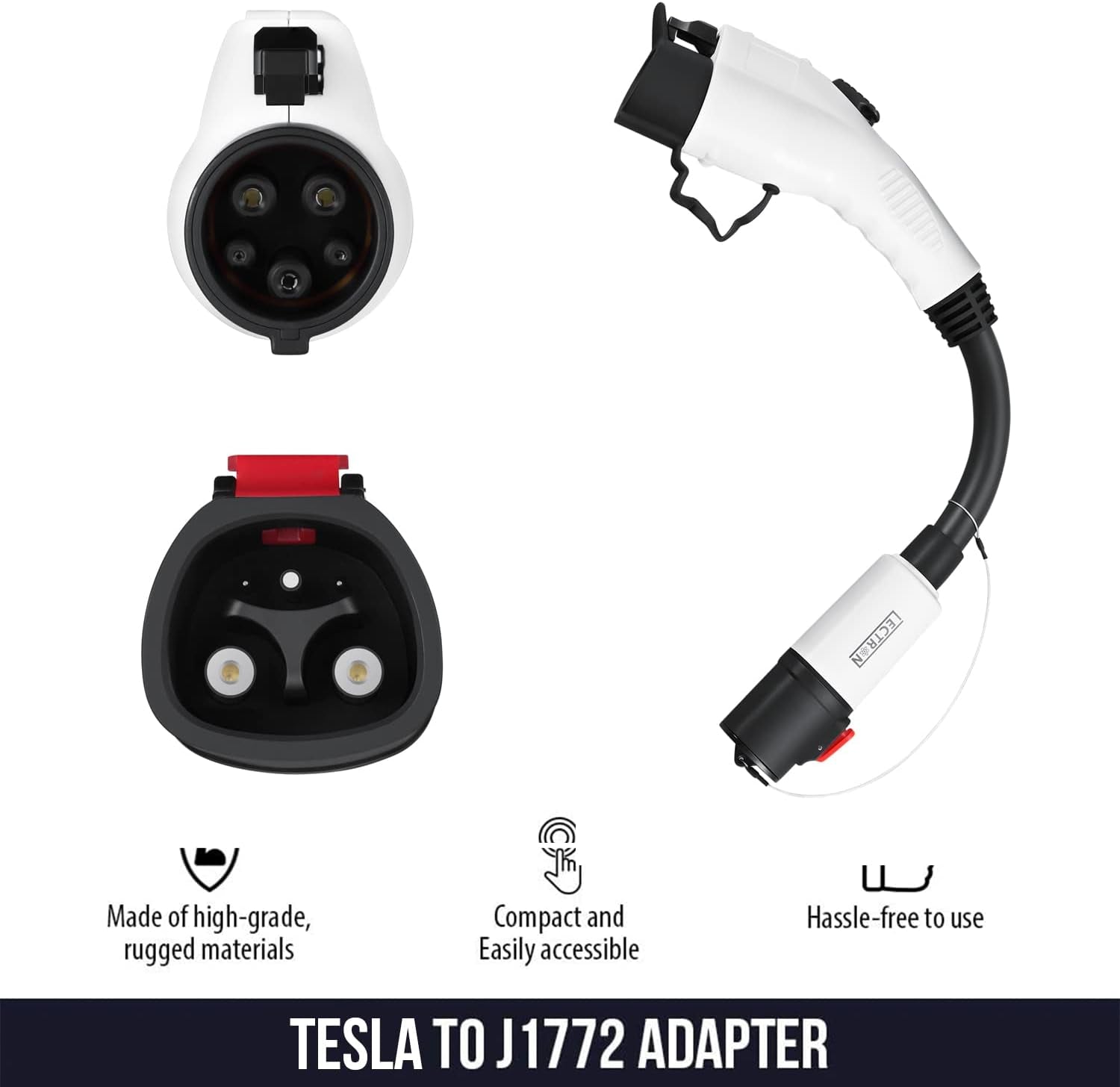 Tesla to J1772 Adapter - 40A, 250V Compatibility with Tesla High Powered Connector, Destination Charger, and Mobile Connector (White)