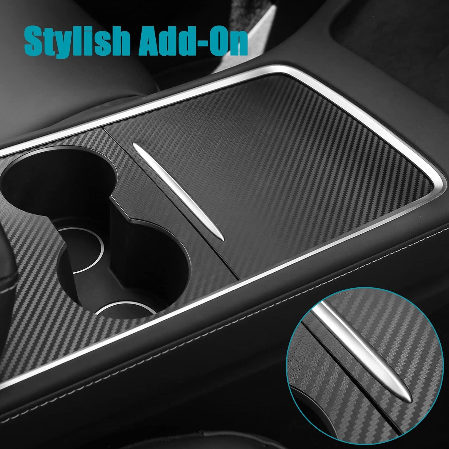 Center Console Cover for 2021-2023 Tesla Model 3/Y - Durable ABS Material with Carbon Fiber Pattern