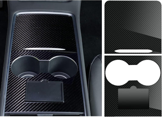 Tesla Model 3 & Model Y Center Console Wrap Kit - Premium Ultra Slim Glossy Carbon Fiber Protector with Non-Trace Removal, Crafted from High-Quality ABS Material