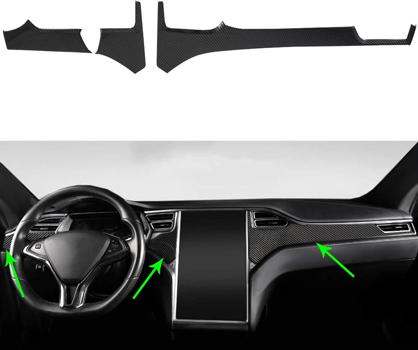 Center Console Dashboard Cover Trim for Tesla Model X Model S 2014-2020 Car Interior Accessories ABS Imitation Carbon Fiber Inner Decoration - Middle Control Trim (Pack of 3)