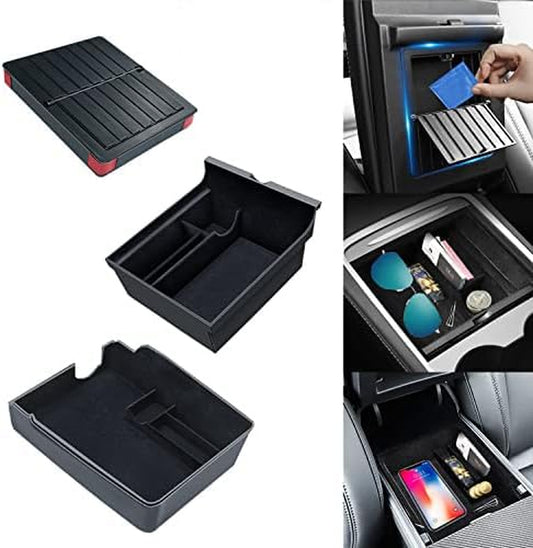 Upgrade Your Tesla Model 3/Y with 3 PCS Center Console Organizer - Premium Armrest Storage Box & Cubby Drawer for 2021-2022