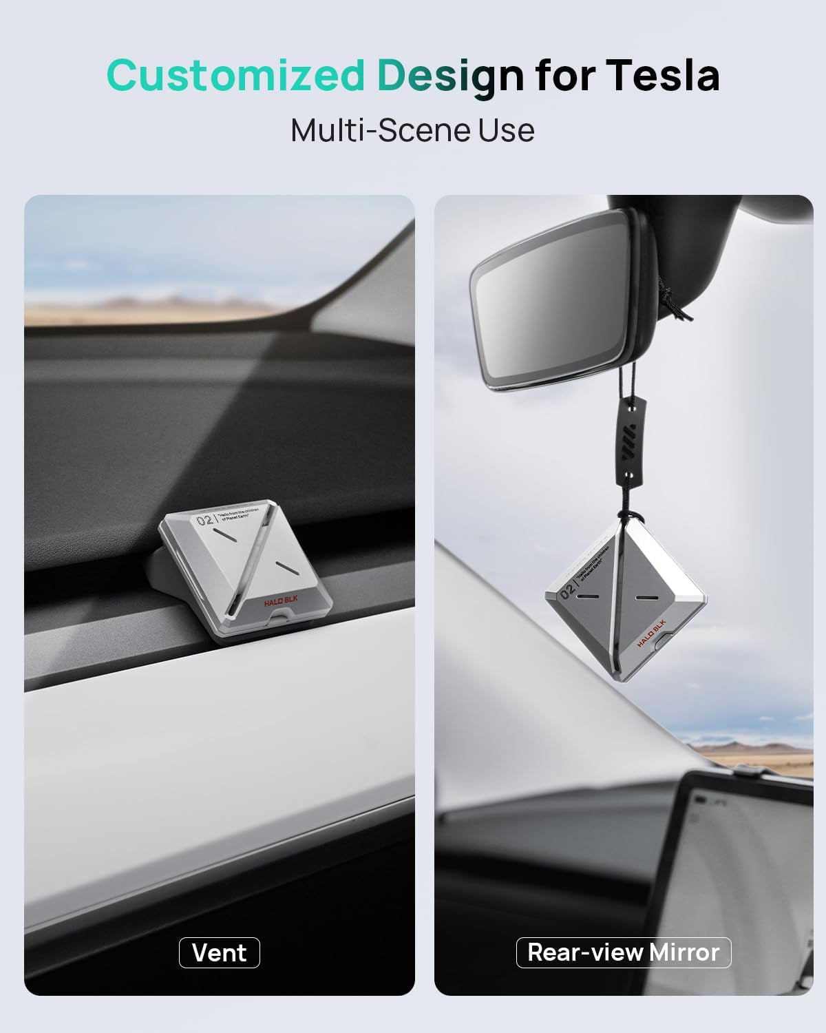 Car Air Freshener - White Peach Scent, Futuristic Style Aluminum Alloy Car Fragrance Diffuser with 2 Refills Designed for Tesla Model Y Model 3 (Includes Highland)