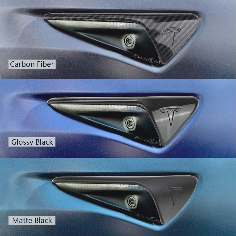 Compatible with Tesla Model 3 Model Y Turn Signal Cover 2019-2021, ABS Plastic Side Marker Indicator Cover Carbon Fiber Cap Camera Mirror Indicator Cover, Glossy Carbon Fiber Cap, 2PCS