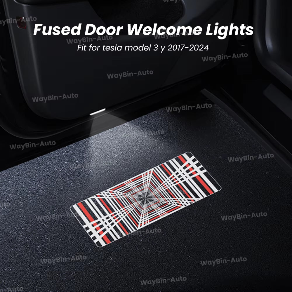 LED Door Lights for Tesla Model 3/Y (2017-2024) - Welcome and Atmosphere Lighting Upgrade with Plaid Spotlights