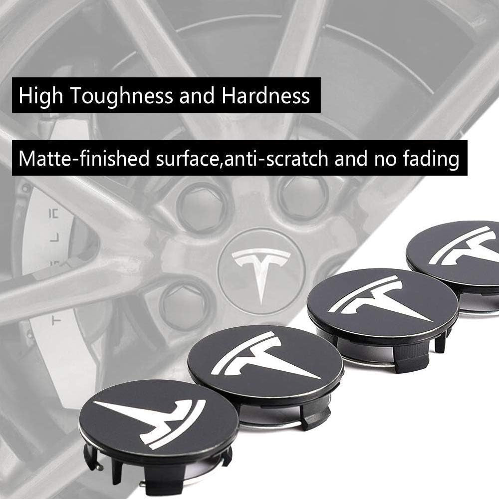 Upgrade Your Tesla with Premium Aero Wheel Center Hub Caps - Set of Tesla Logo Caps & Lug Nut Covers (Silver) for Model 3, S & X