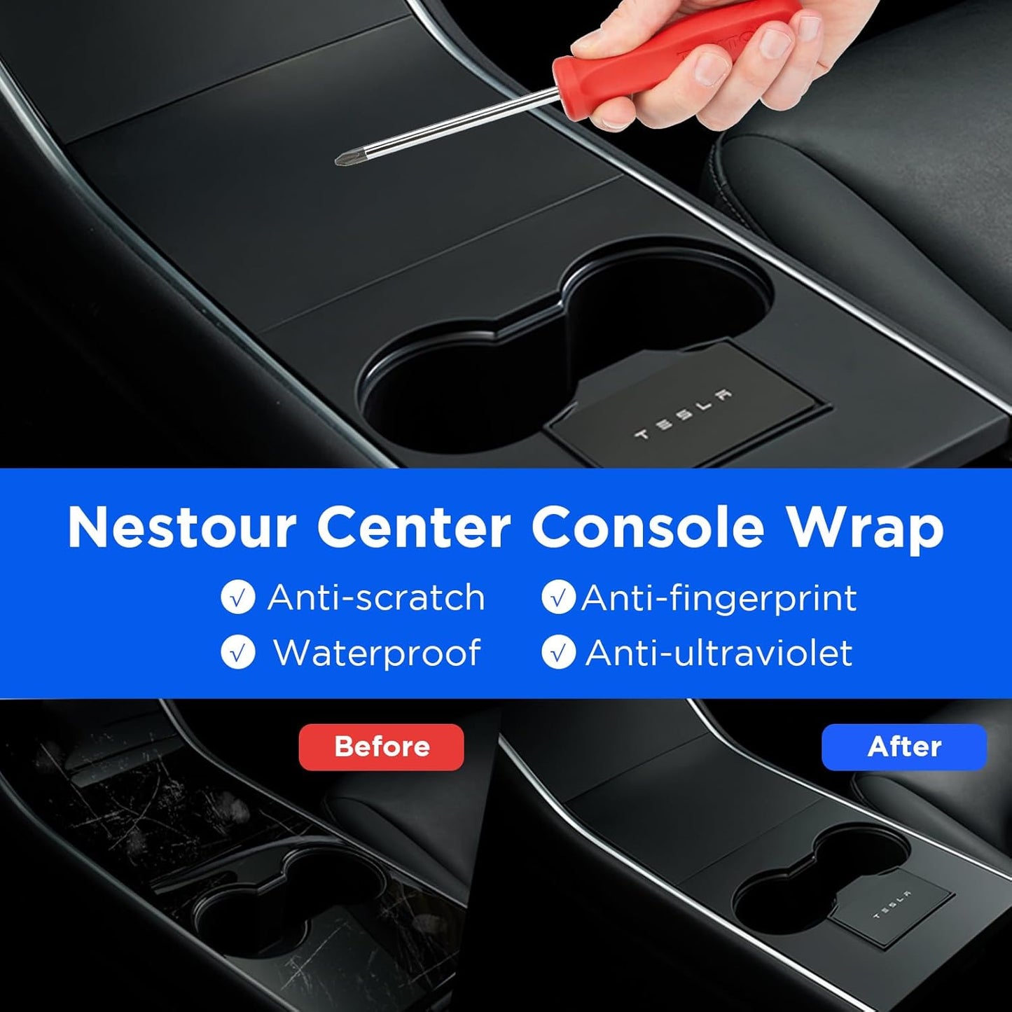 Premium Matte Black Center Console Wrap Kit for Tesla Model 3/Y (2016-2020) - Non-Trace Protector Accessories