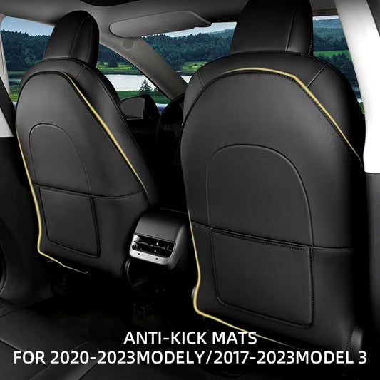 Premium Leather Car Seatback Protector for Tesla Model Y & Model 3 - Elegant Anti-Kick Mats for Enhanced Child Safety