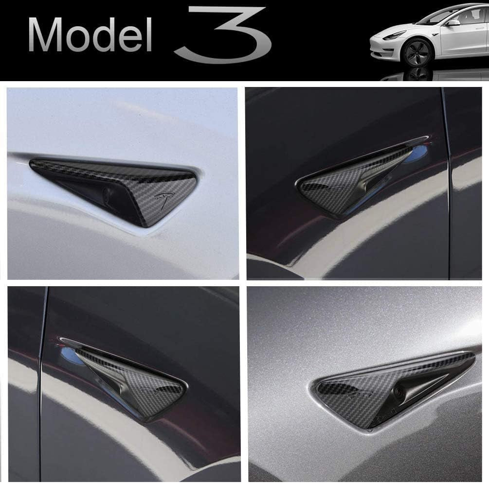 Compatible with Tesla Model 3 Model Y Turn Signal Cover 2019-2021, ABS Plastic Side Marker Indicator Cover Carbon Fiber Cap Camera Mirror Indicator Cover, Glossy Carbon Fiber Cap, 2PCS